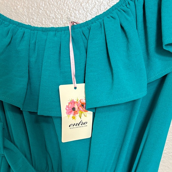 Entro Turquoise Off-Shoulder Ruffle Dress - Picture 2 of 3